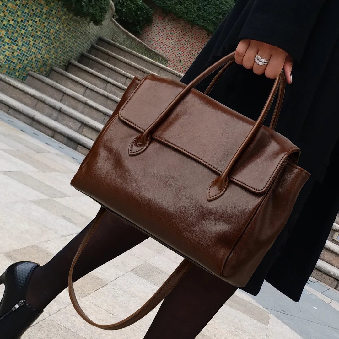 CCAMO牛皮真皮女包2025年新款潮款通勤包包轻奢小众高级感单肩包