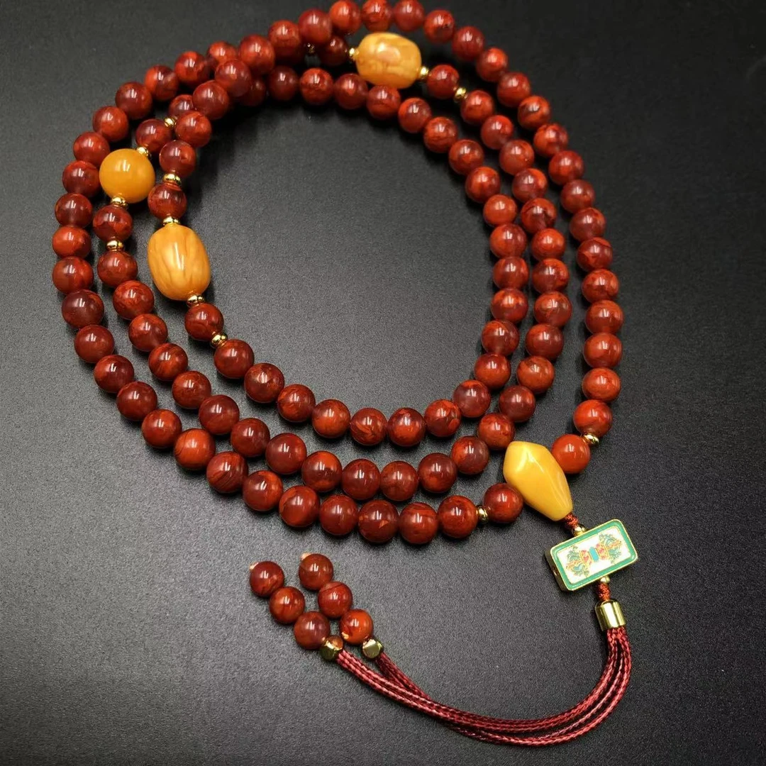 【亿轩珠宝】ZX020501南红火焰纹108毛衣链diy花蜡6-10mm+