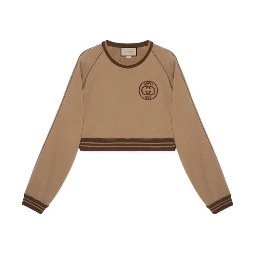 未使用 GUCCI/古驰 撞色条纹滚边圆领短款卫衣