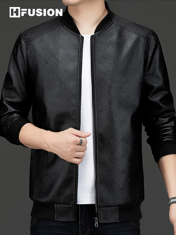 H19秋冬季棒球领皮衣男时尚都市加绒加厚商务休闲夹克外套上衣