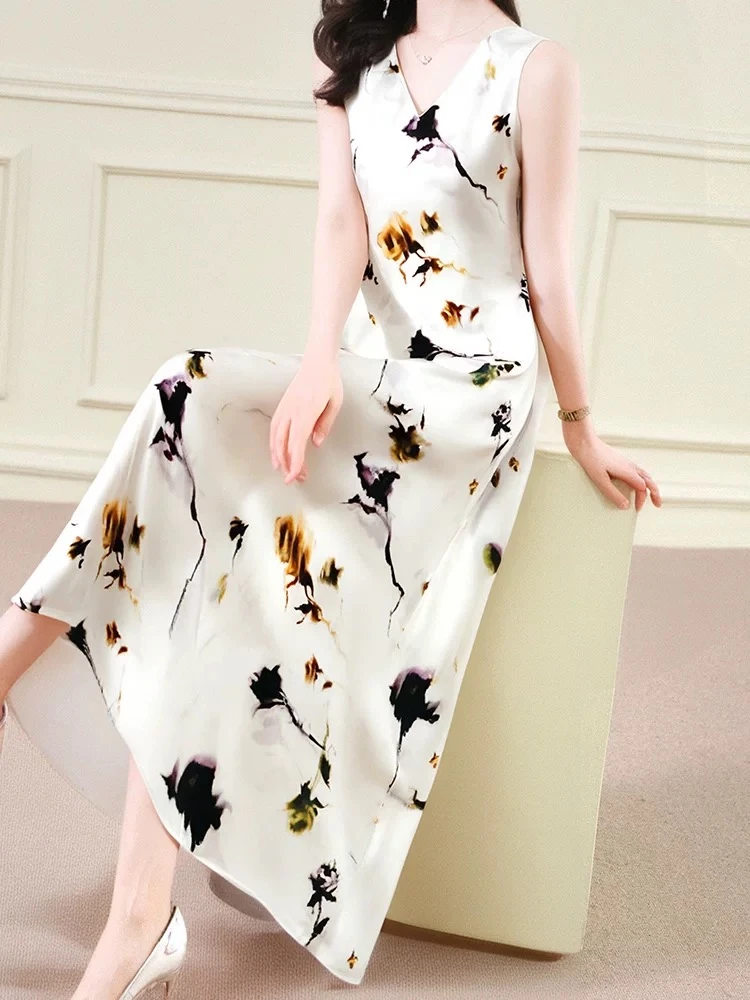 【燕子在南油】裙长130cm夏季新款清新晕染玫瑰印花背心连衣裙4029