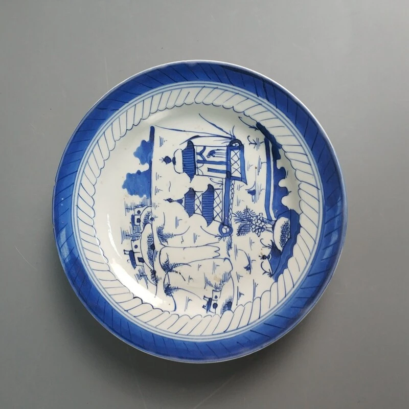 清道光青花山水纹盘-M25KZ000C19