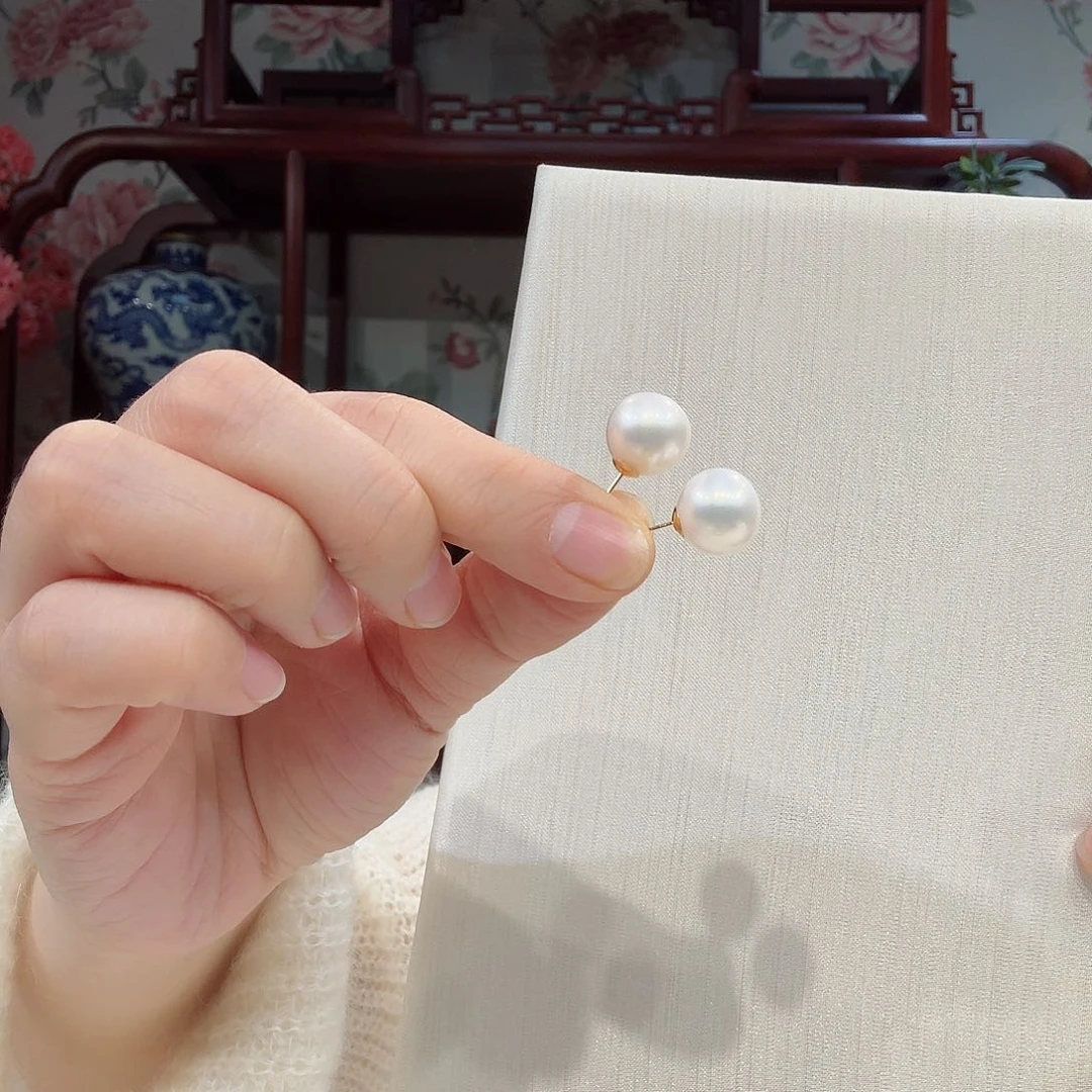 淡水珍珠耳钉18K金镶嵌耳钉