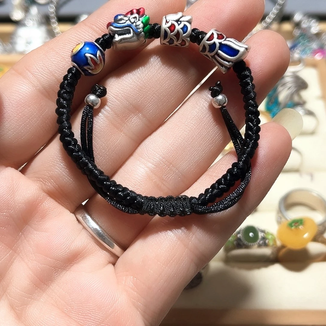 吊坠足银珐琅龙手串