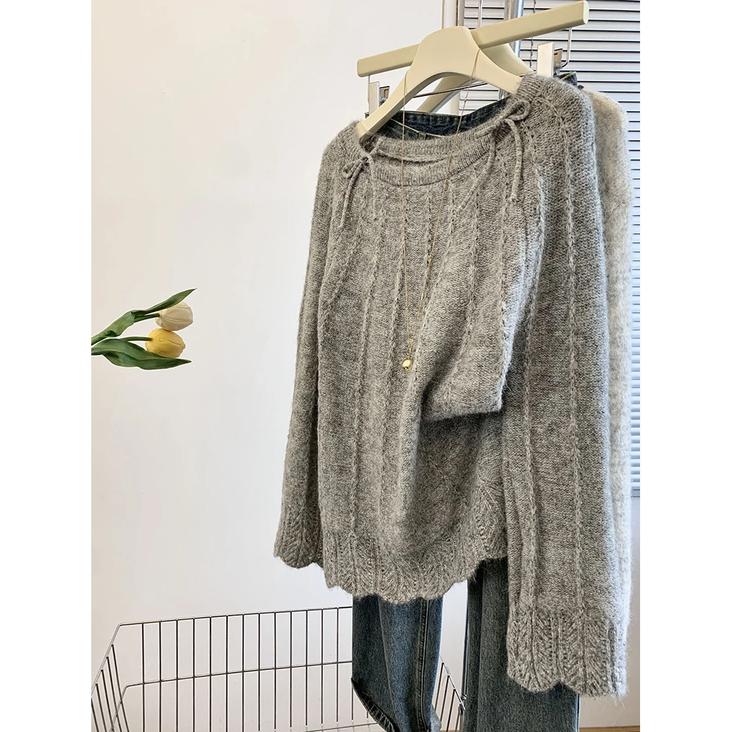 蝴蝶结软糯慵懒氛围感穿搭针织衫毛衣女2025秋季新款高级感上衣女