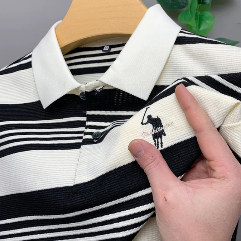 CATIA SELI短袖t恤翻领夏季薄款高端男士半袖上衣横条纹POLO衫潮