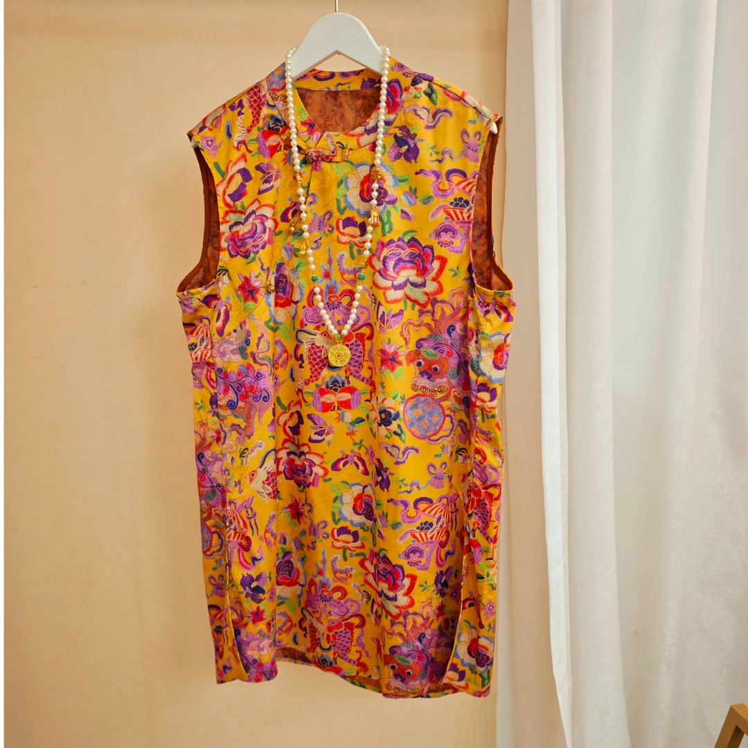 【戏莲-金】2025夏季新款奥黛风改良短袖旗袍-HDZZ