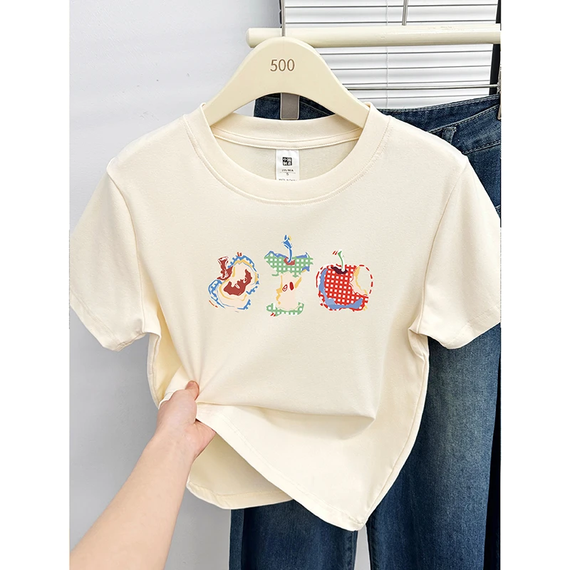 正肩圆领短袖T恤女夏季新款趣味印花韩版小清新百搭大码显瘦上衣