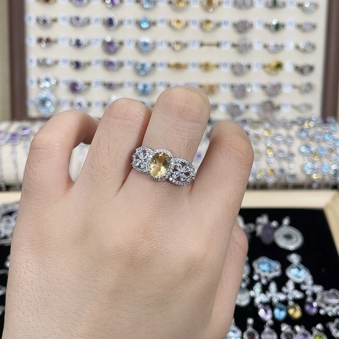 黄晶戒指银S925镶嵌