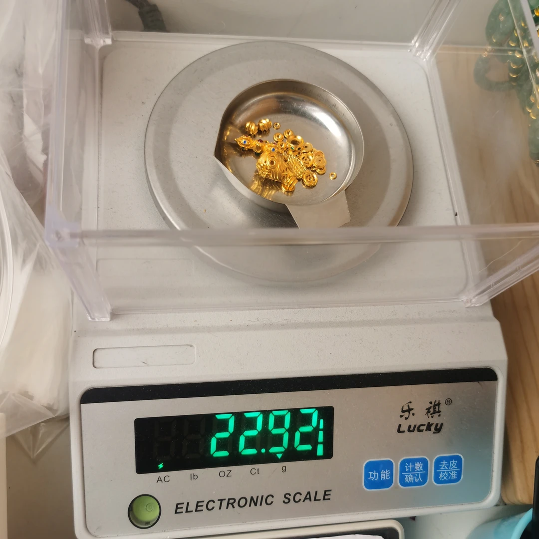 足金黄金文玩配饰22.92g三通轴弟子珠背云10.9mm