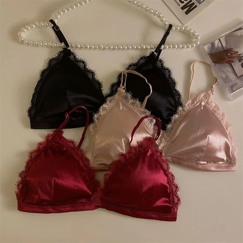 纯欲风法式少女蕾丝三角杯内衣无钢圈性感吊带小背心内搭裹胸文胸