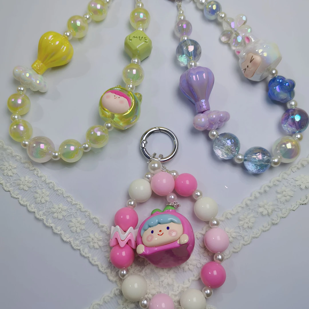 2025直播链接包挂钥匙链DIY作品手机挂相机挂饰卡通风串珠手挂绳