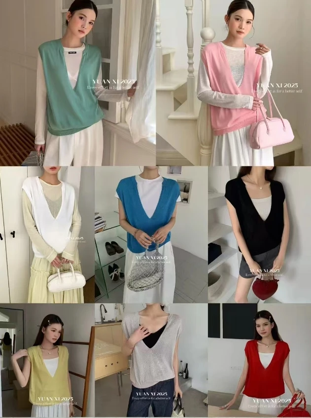 温柔瑶-元熙#气质减龄叠穿韩版马甲#1017