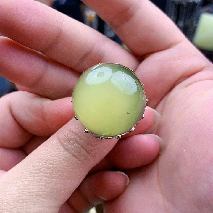 琥珀裸石银S925镶嵌G****乖戒指