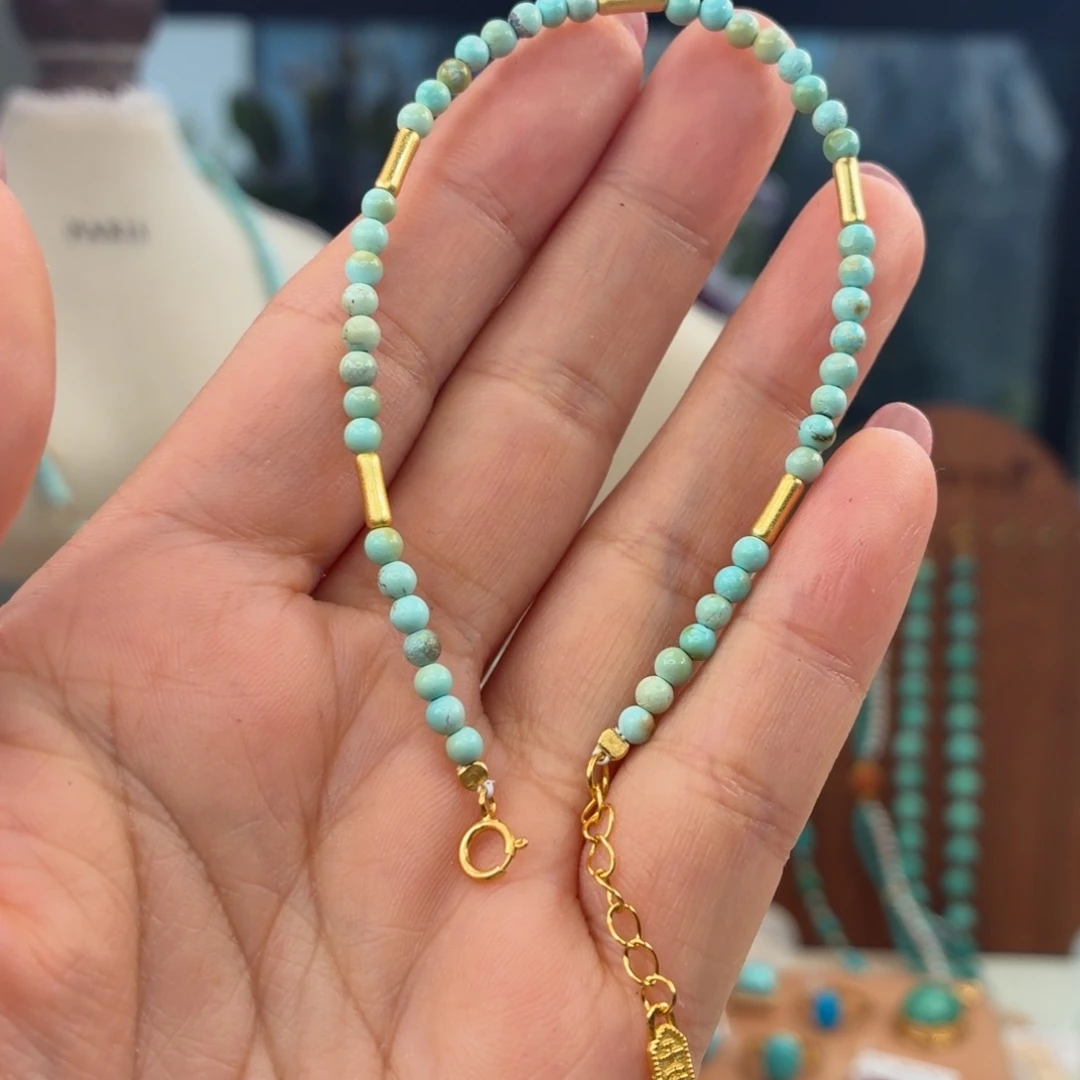 绿松石银S925镀金镶嵌手链