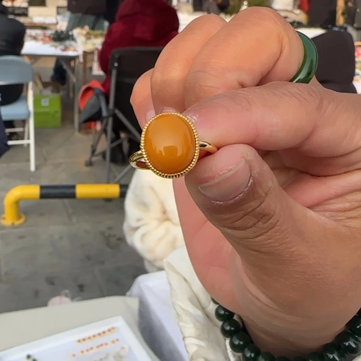 琥珀戒指银S925镶嵌戒指