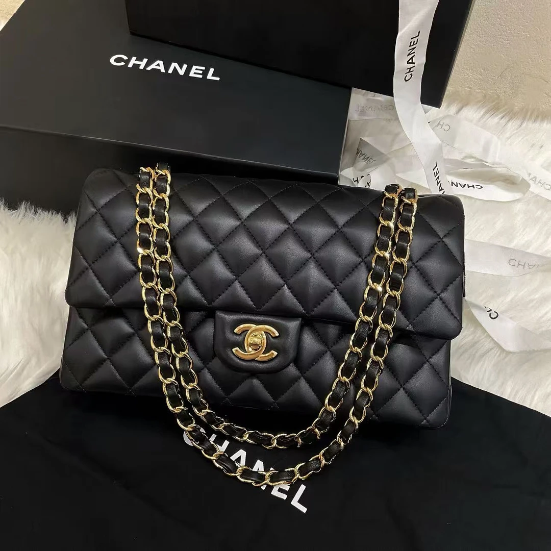 95新 Chanel/香奈儿 8354|香奈儿cf中号单肩包黑金中