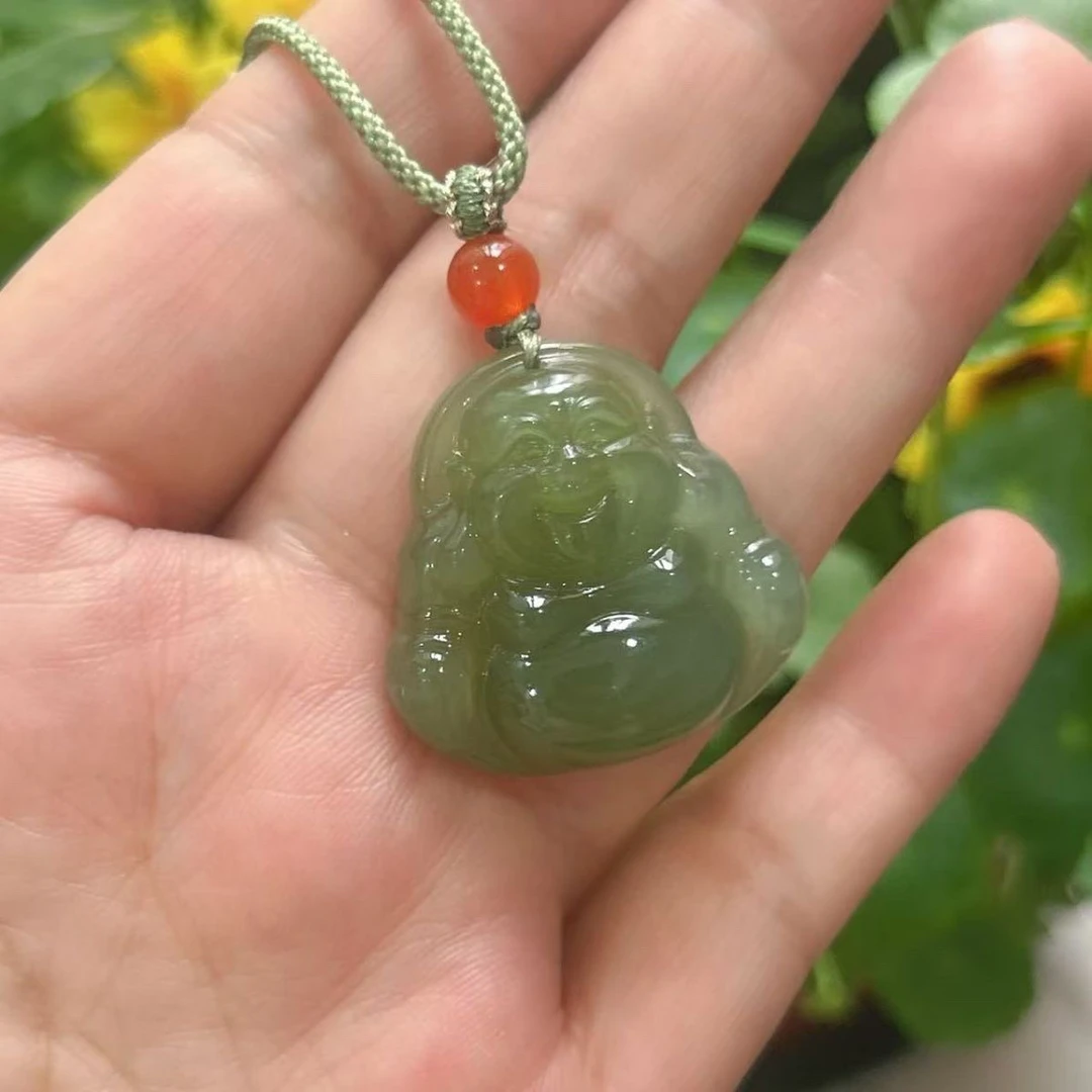 天然和田玉湖水绿30mm佛公吊坠