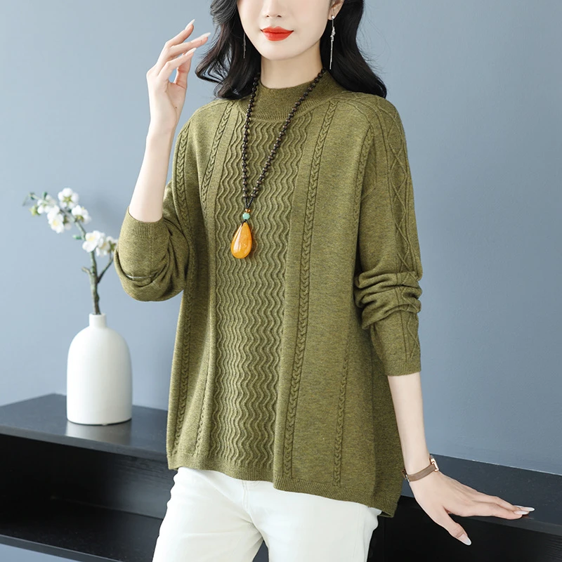 2024秋冬新款半高领针织衫内搭洋气胖mm打底上衣显瘦女士毛衣女装