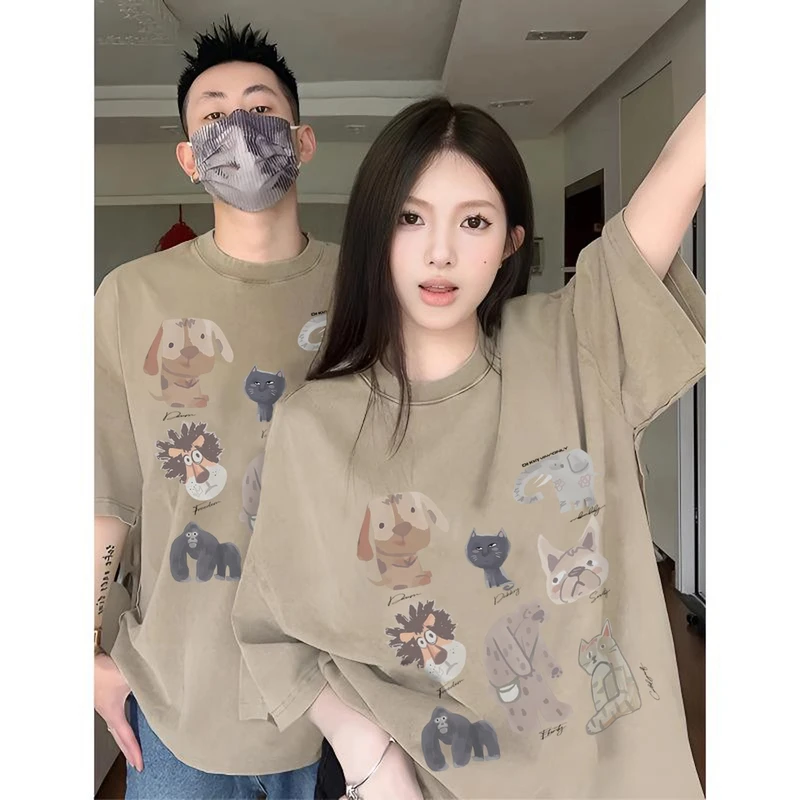 300斤特大码情侣装高级感小众韩版2025新款夏季纯棉宽松上衣潮ins