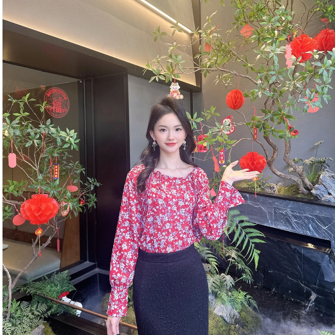 GIRDEAR/哥弟哥弟新款早春气质碎花显瘦长袖宽松百搭衬衫 130012