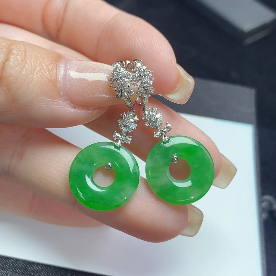 翡翠耳饰18K金镶嵌甜甜圈