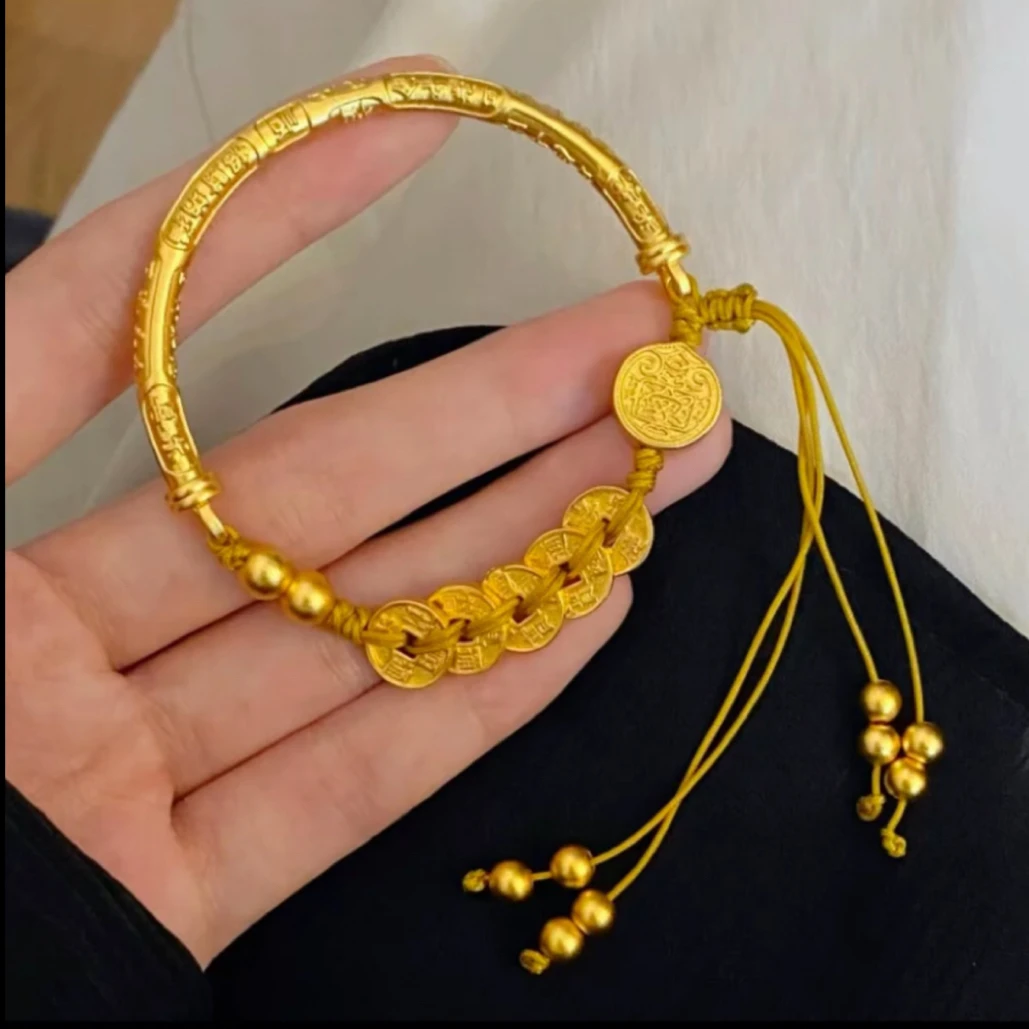 【抖音好货】孟加拉赤金豆豆提炼手工改款【五帝钱半镯】精工版可佩戴