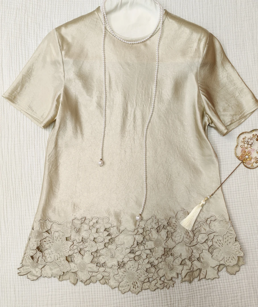 醋酸缎镂空刺绣国风上衣外套内搭可外穿T058