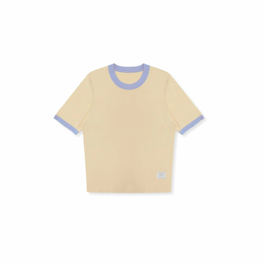 【玫瑰专属】女装圆领撞色针织短袖套头衫/22466