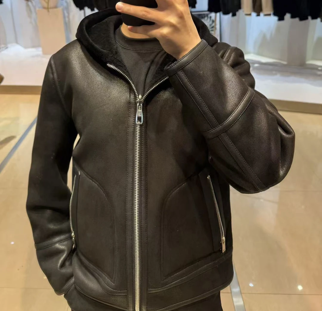 连帽款羊毛100%海宁羊毛外套秋冬款绵羊毛男士休闲男加厚
