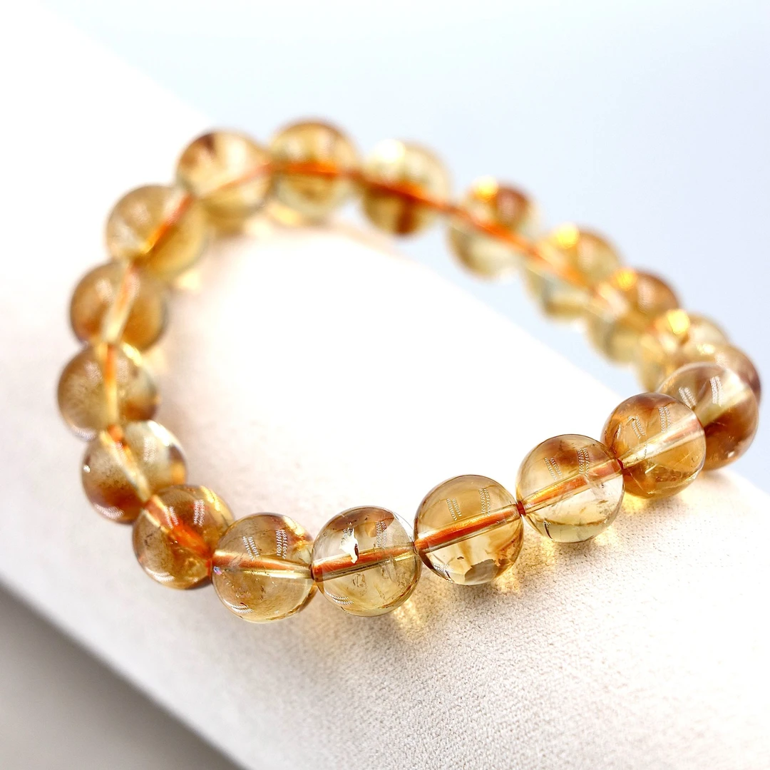 天然巴西高色度暴力黄水晶手串H2148(微结构)-尺寸可选多样性发一