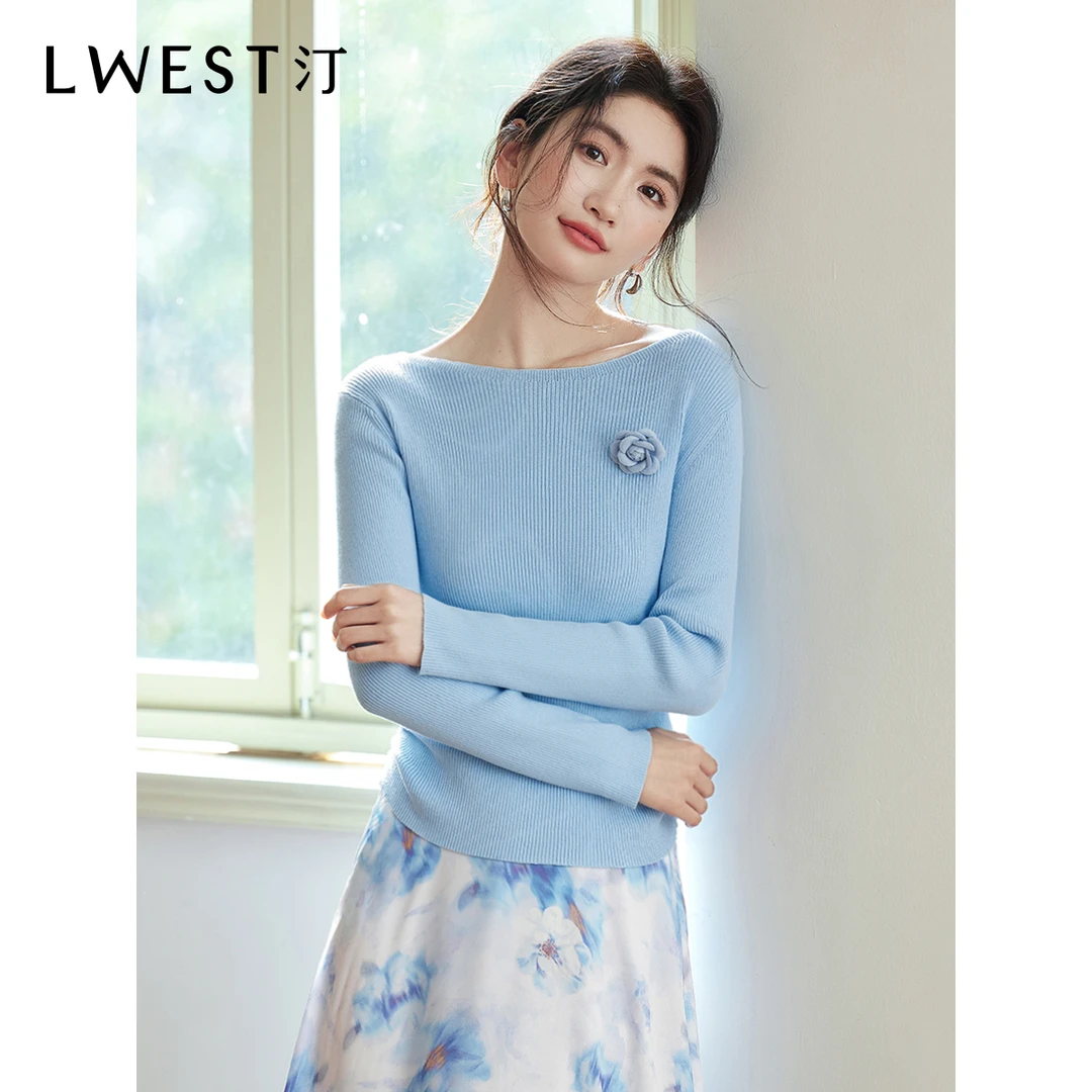 朗文斯汀2025春季新款立体玫瑰装饰抽褶显瘦针织衫DTYZ5112D07009