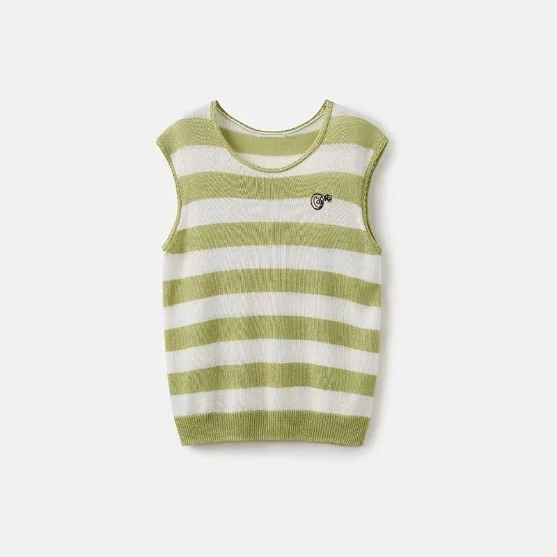 无袖条纹针织T恤SD2357