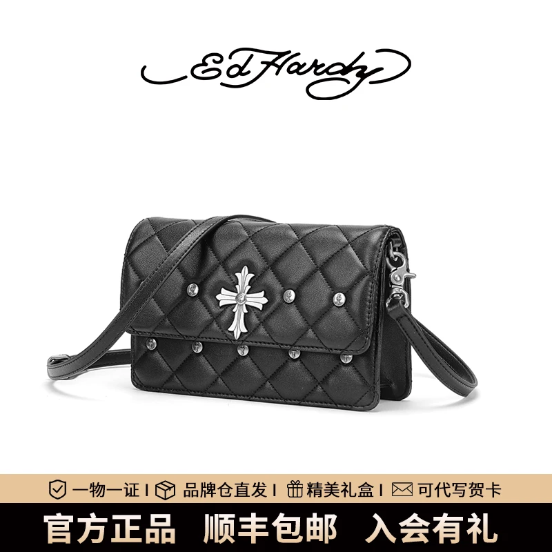 ED HARDY【琥珀流光】轻奢包包女2025新款女士高级感菱格单肩斜挎包
