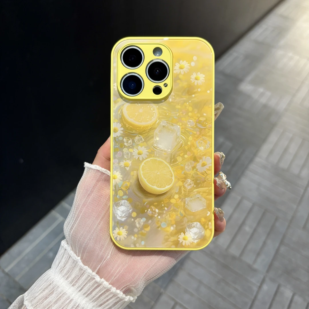 苹果/华为/oppo/vivo/小米 冰镇柠檬适用iPhone16肤感玻璃手机壳