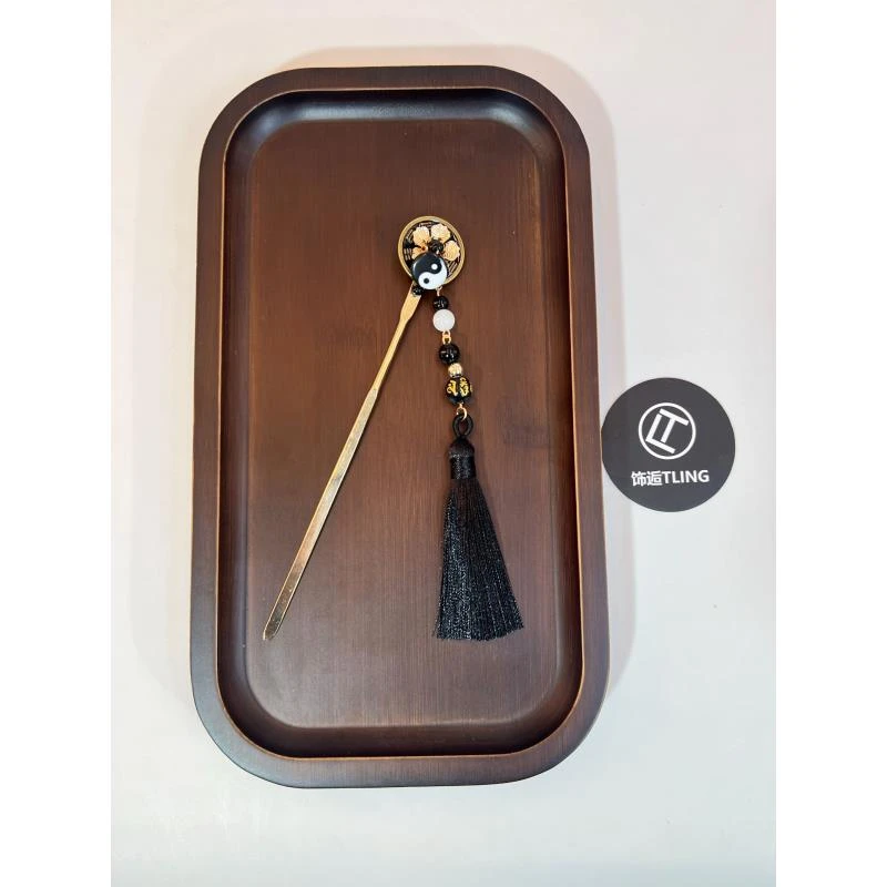 无极山鬼，原创黑金五帝钱花钱八卦流苏步摇发簪发钗（5647）