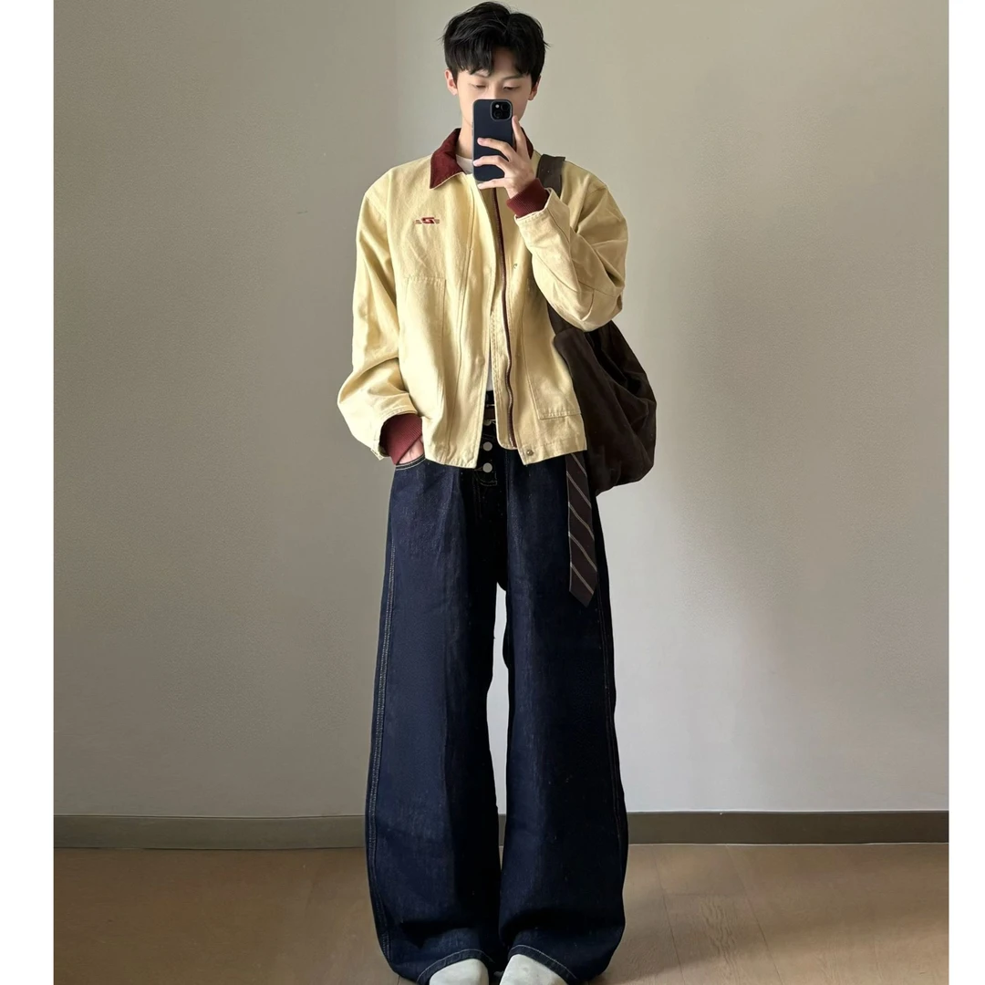 男生秋冬穿搭个性 cleanfit 小众高级感高知感外套牛仔裤套装87