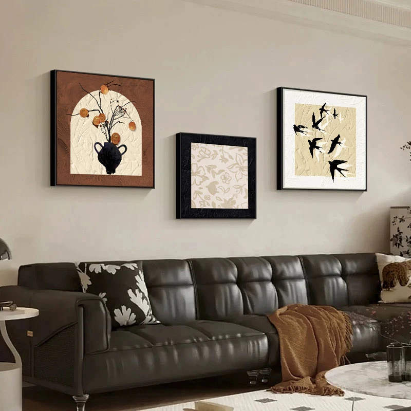 美拉德中古风客厅装饰画简约复古沙发背景墙组合挂画餐厅卧室壁画