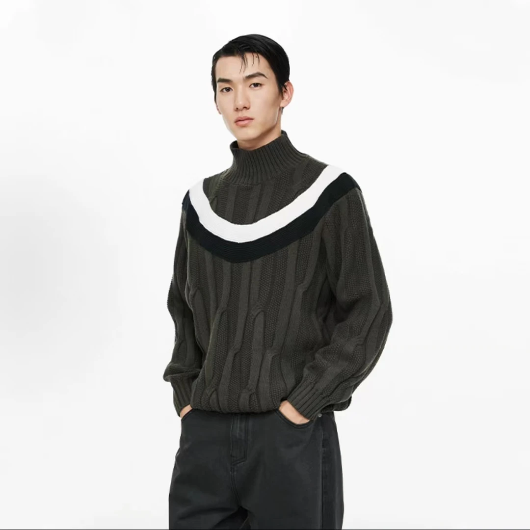 4-8【UNA】买手店潮牌男女同款半高领撞色拼贴毛衣 S03BR