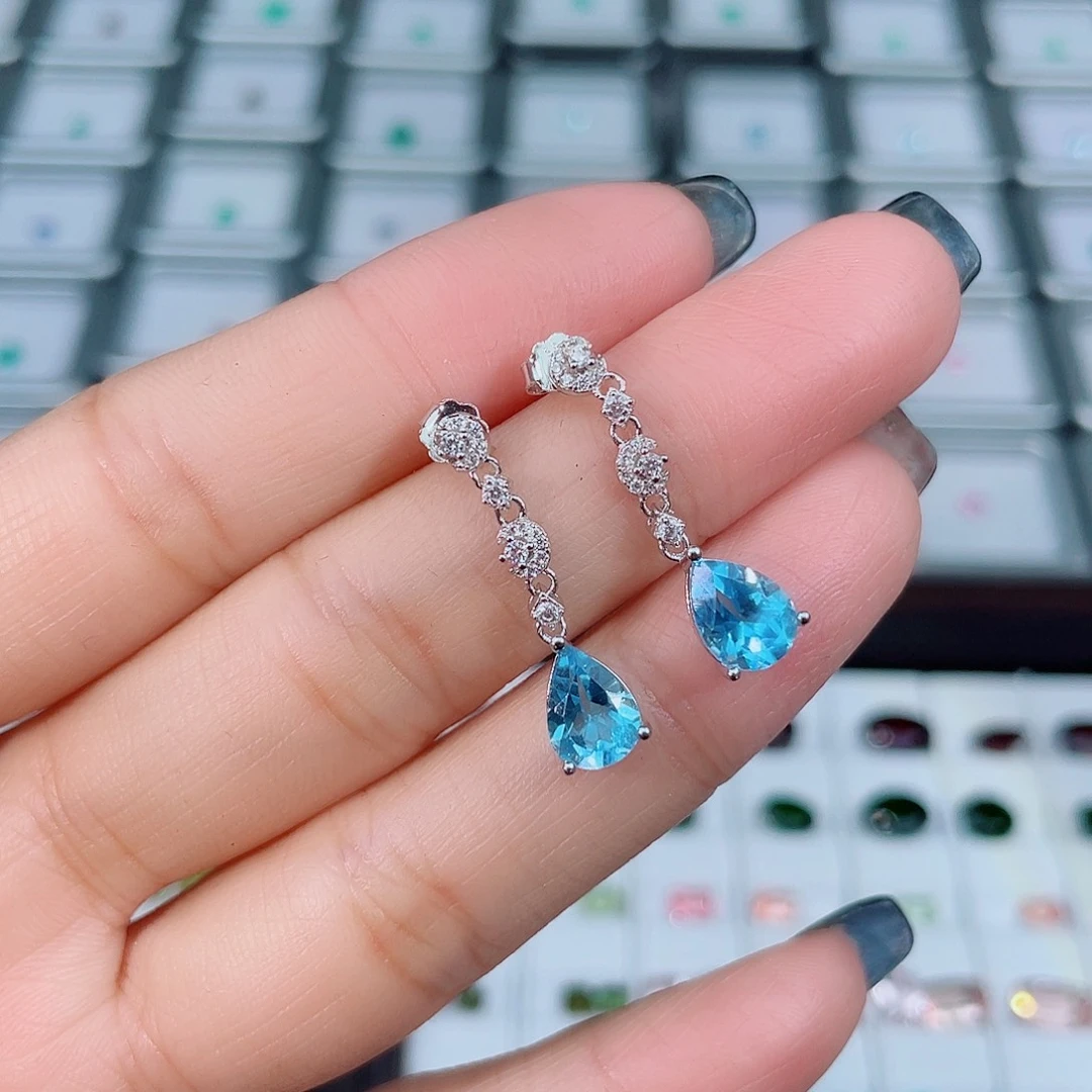 托帕石耳饰银S925镶嵌