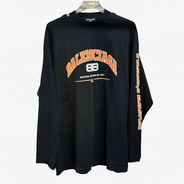 未使用 Balenciaga/巴黎世家 剪刀logo破坏长袖T恤/L码/70965