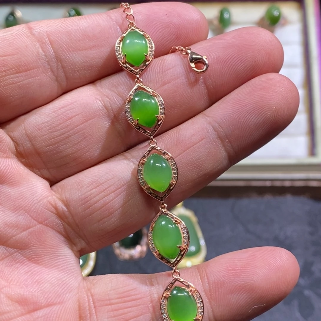 和田玉（碧玉）手链银S925镶嵌