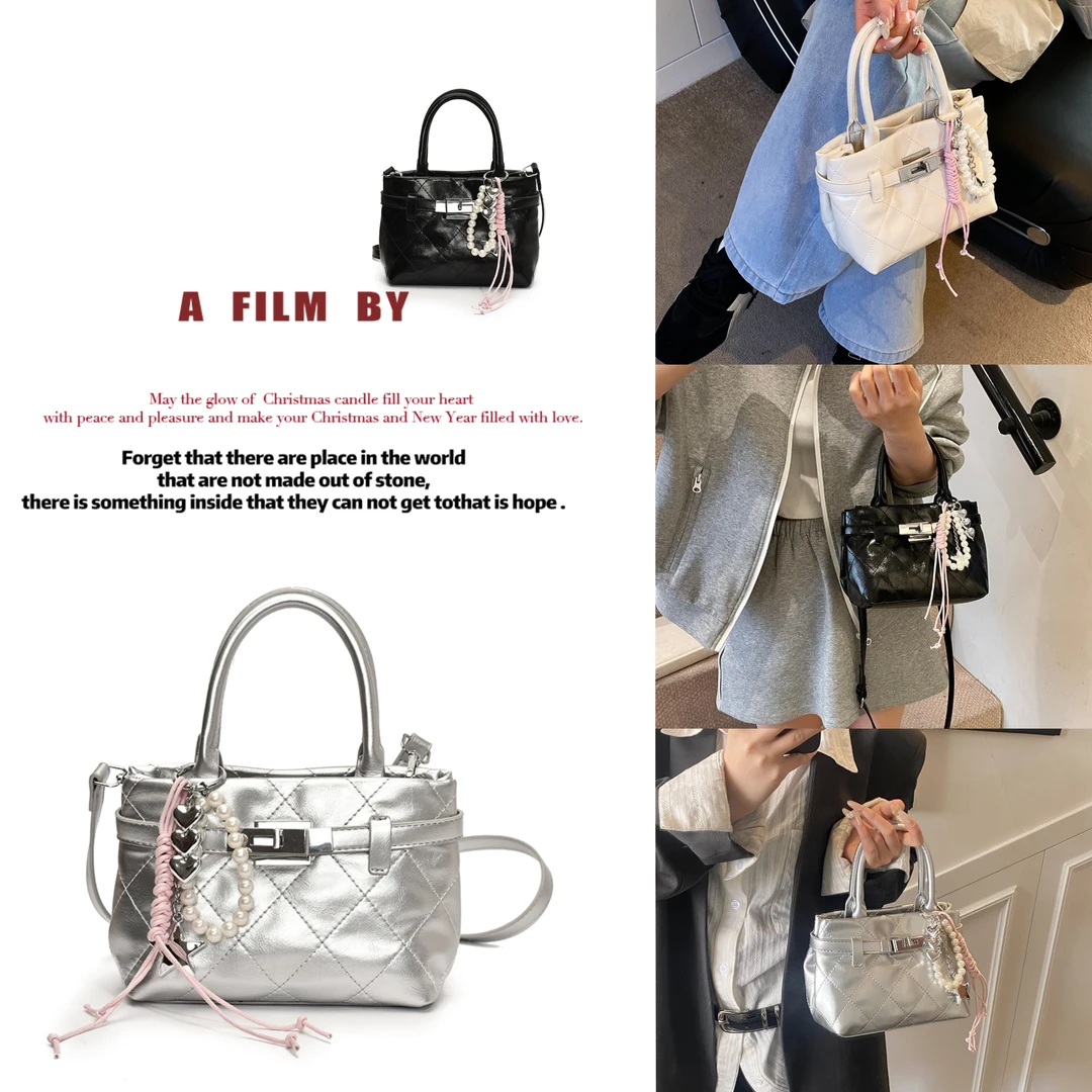 小D家小香风菱格韩系百搭简约高级感手提斜挎包8023