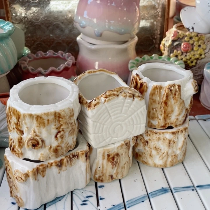 陶瓷拇指盆树桩6个半手工花盆默认微瑕