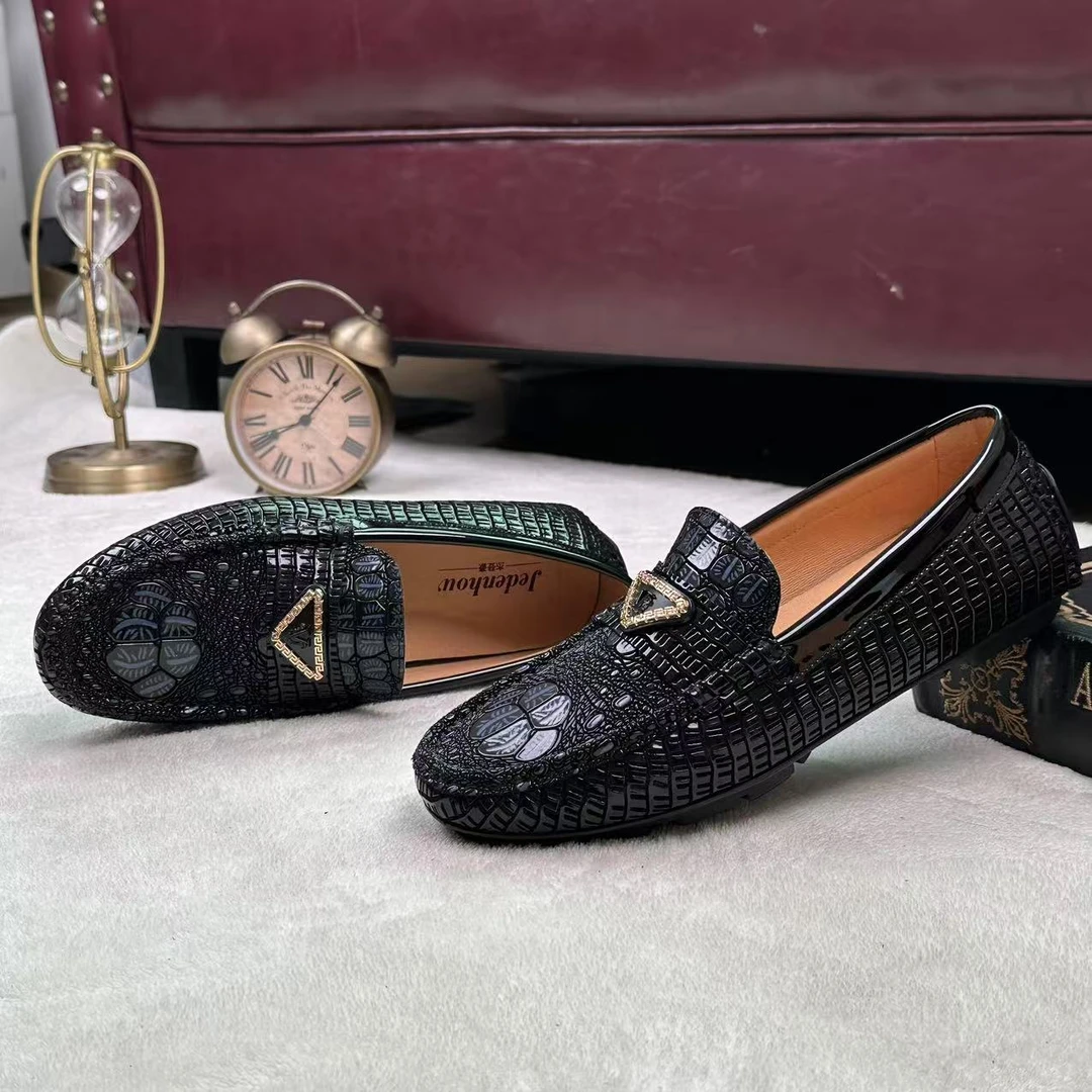 【杰登豪】2025爆款春皮鞋男士真皮开车百搭鞋一脚蹬时尚滴胶豆豆鞋