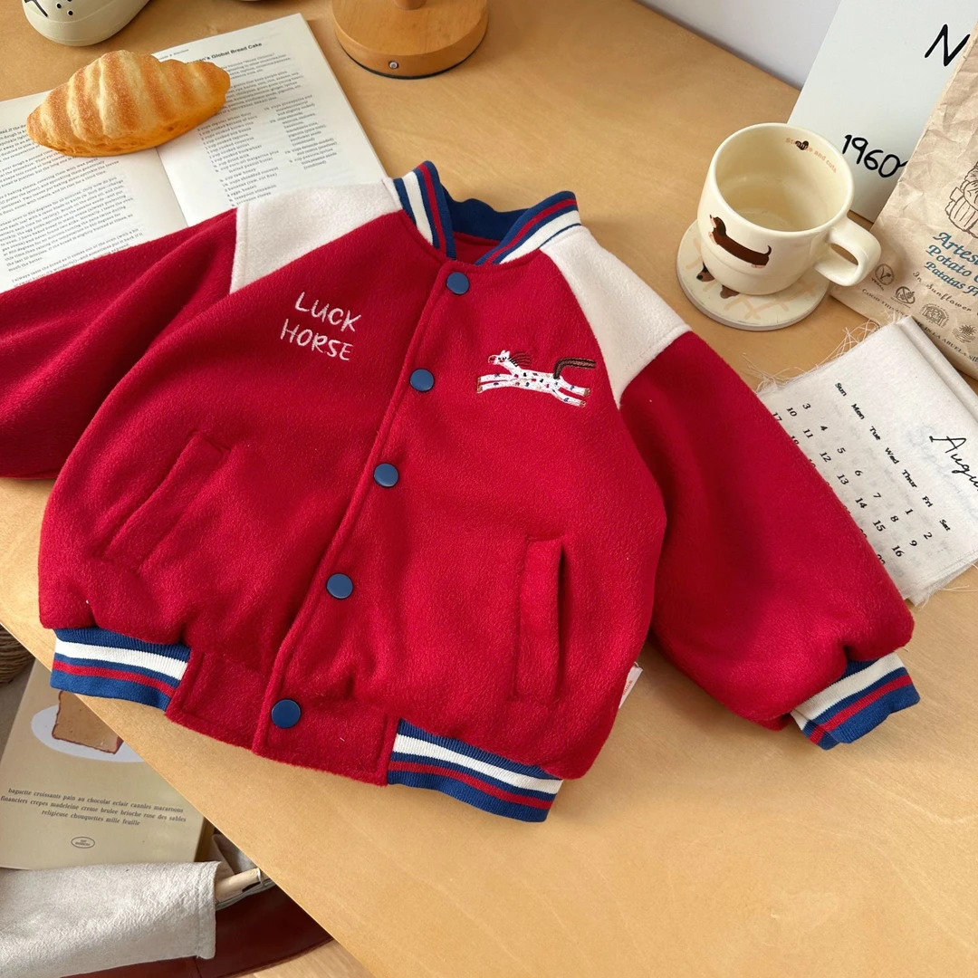 【现货】DW255502冬季新款儿童外套男童加绒保暖棉袄棒球领棉服