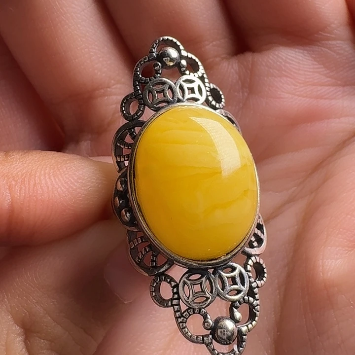 蜜蜡银S925镶嵌戒指戒指