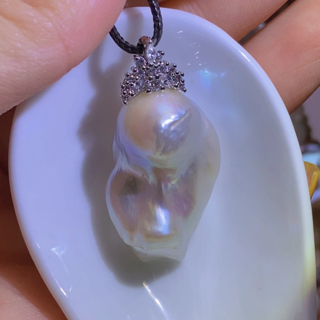 银S925镶嵌淡水珍珠天然淡水珍珠无染色无优化