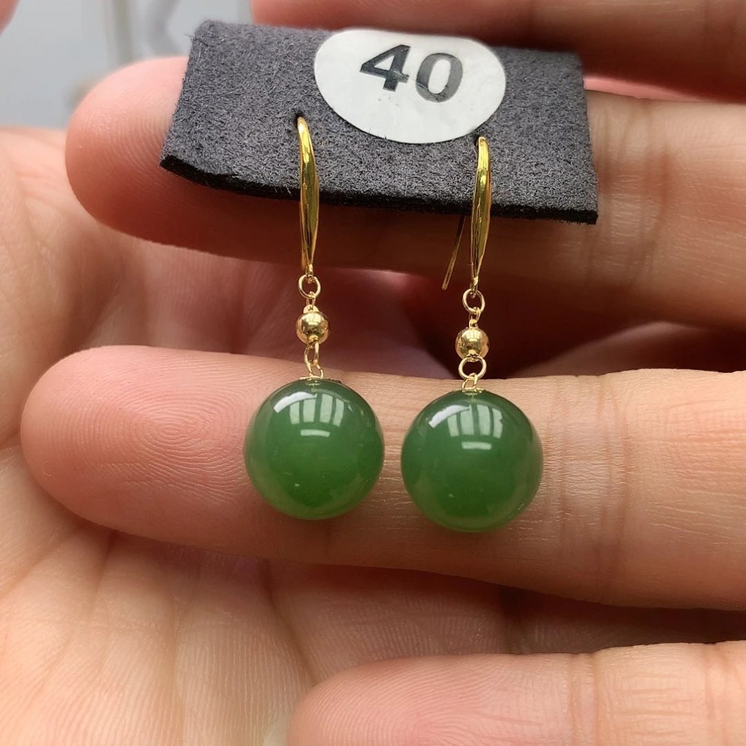 和田玉18K金镶嵌耳饰