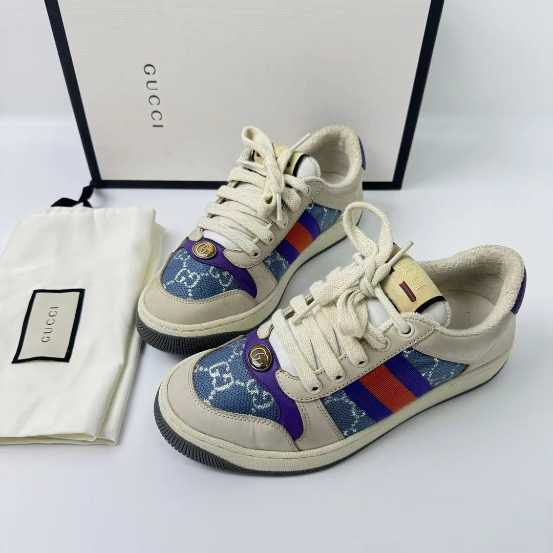 未使用 GUCCI/古驰 36码/仔仔女鞋/全套/紫色浅蓝双G脏脏鞋1061